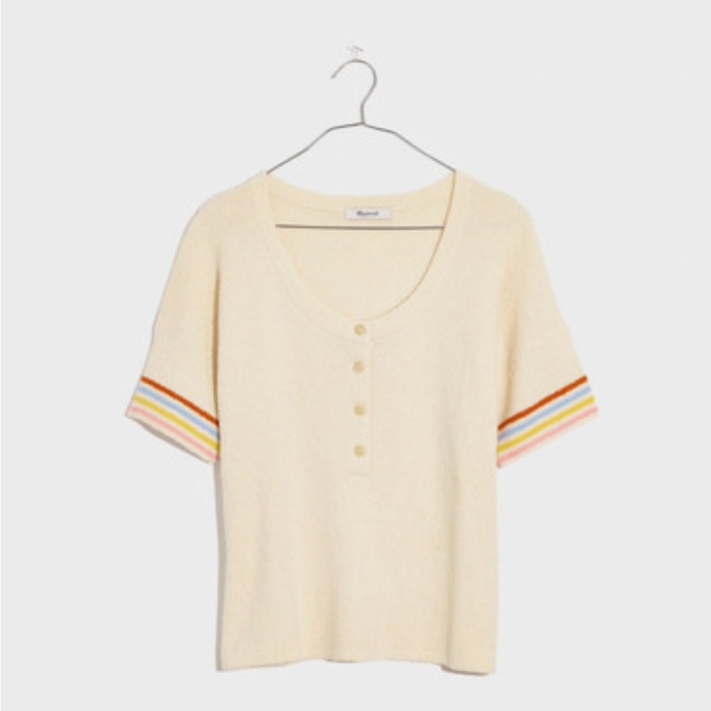 Madewell Cream Short Sleeve Tee with Rainbow Stripes